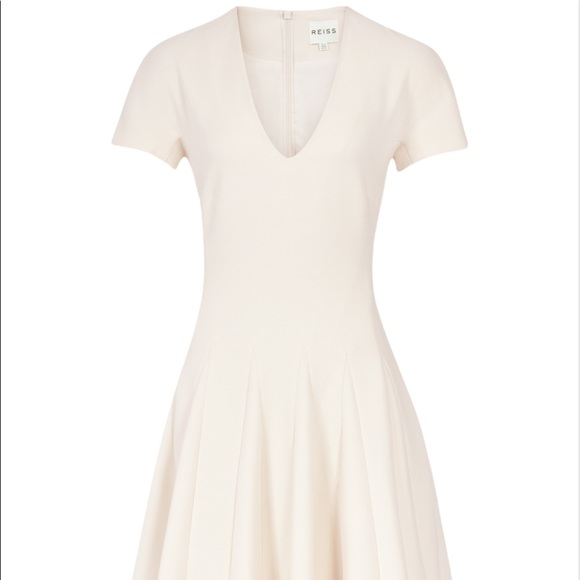 REISS UK Myrtle Godet Flared Short Sleeved Dress Natural size 4 Like New - Picture 2 of 12
